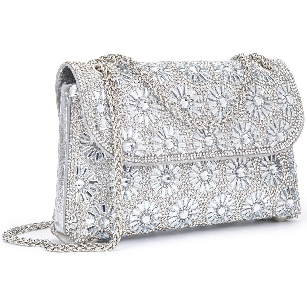 〽️Women Silver Shoulder Crossbody Handbags Crystals Rhinestone Evening Bag